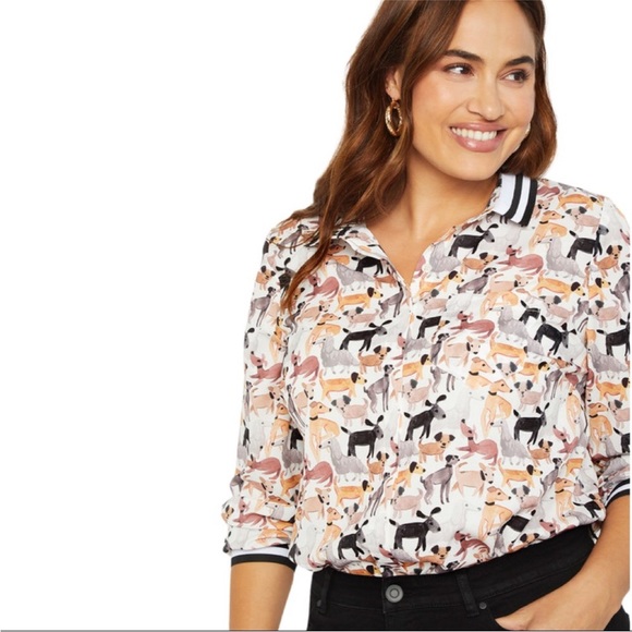Eloquii Tops - Eloquii Watercolor Dog-a-palooza Print Button Front Blouse Tunic - Size 26